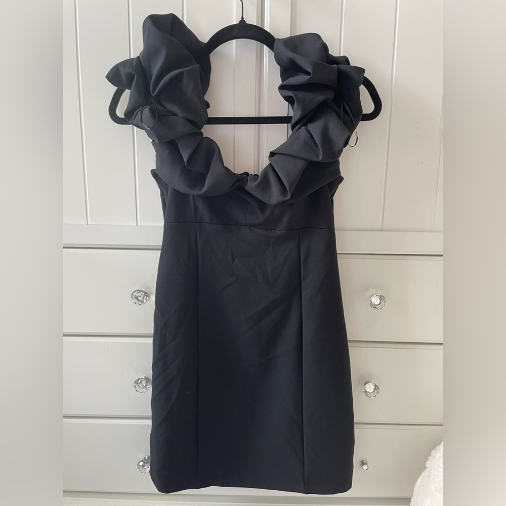ZARA balloon sleeve mini dress black size XS NWT